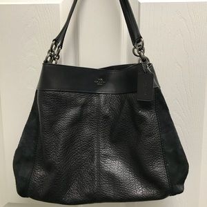 Coach black pebbled leather and suede purse